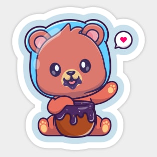 Cute Bear Eating Honey Cartoon Sticker